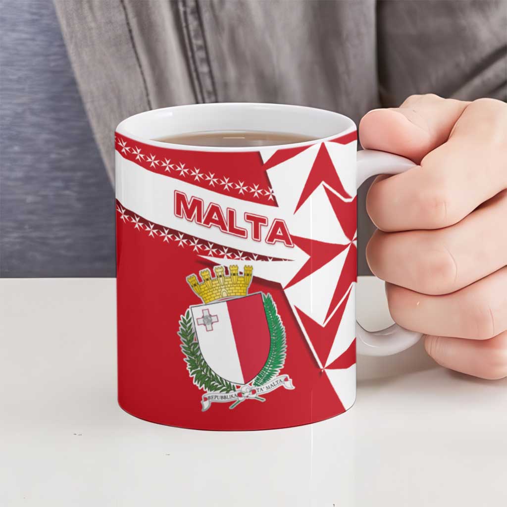 Malta Ceramic Mug with Red White Starburst Design - Wonder Print Shop