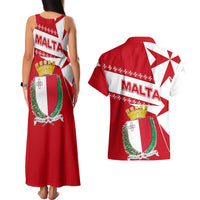 Malta Couples Matching Tank Maxi Dress and Hawaiian Shirt with Red White Starburst Design - Wonder Print Shop