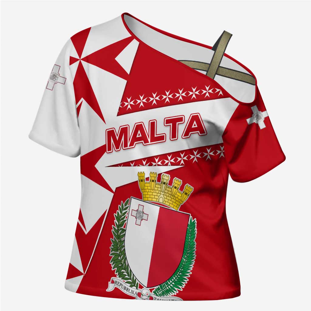 Malta Cross Shoulder Shirt with Red White Starburst Design - Wonder Print Shop