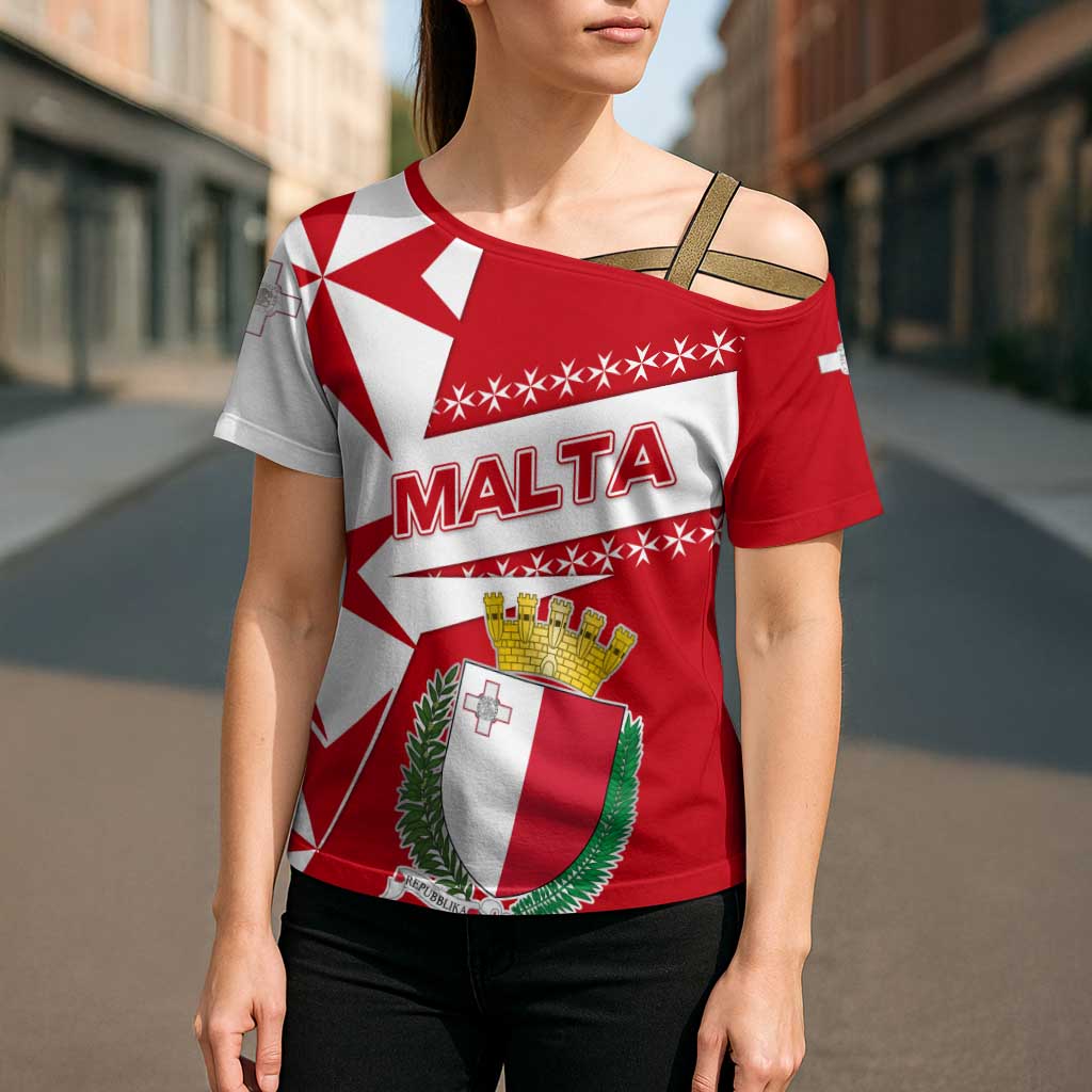 Malta Cross Shoulder Shirt with Red White Starburst Design - Wonder Print Shop