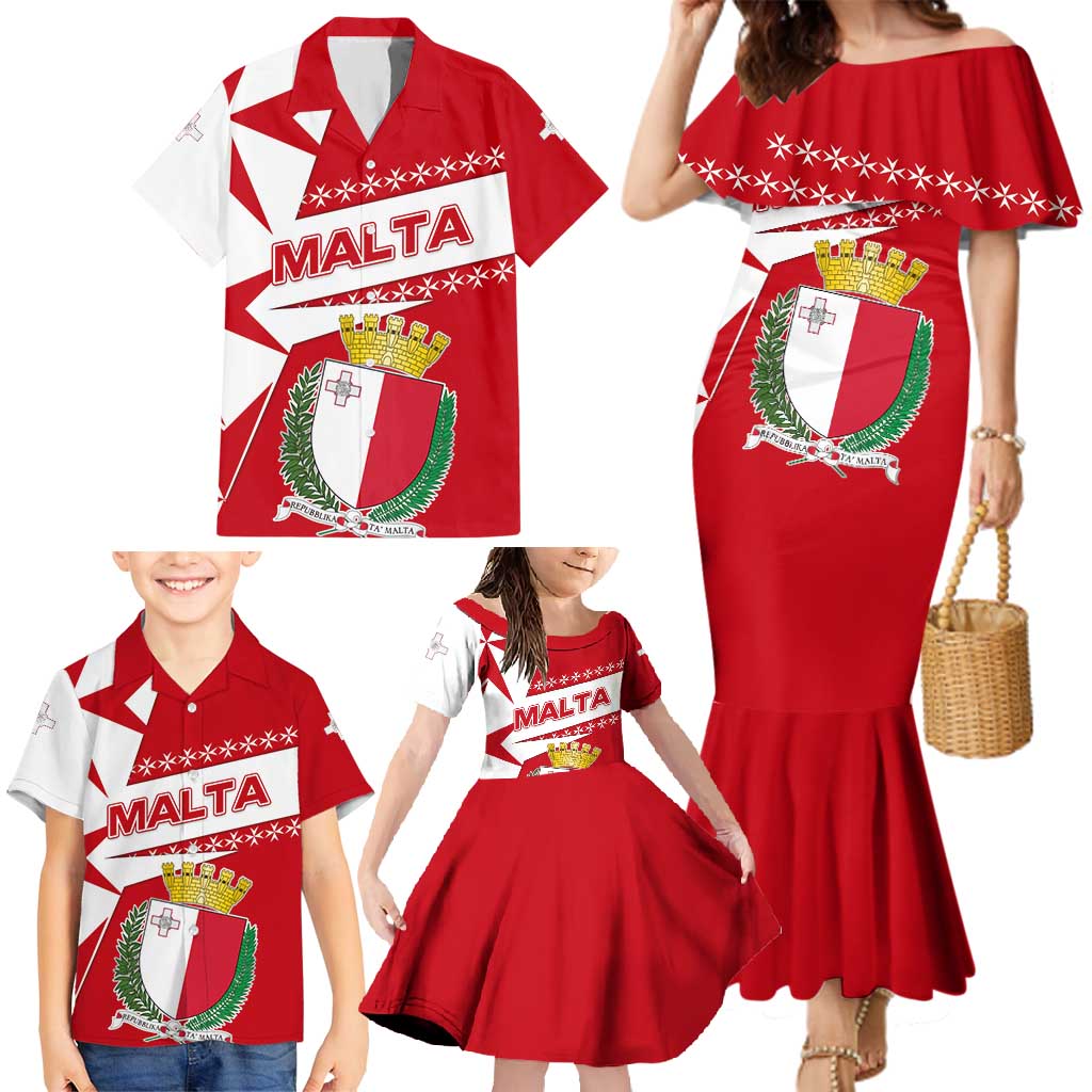 Malta Family Matching Mermaid Dress and Hawaiian Shirt with Red White Starburst Design - Wonder Print Shop
