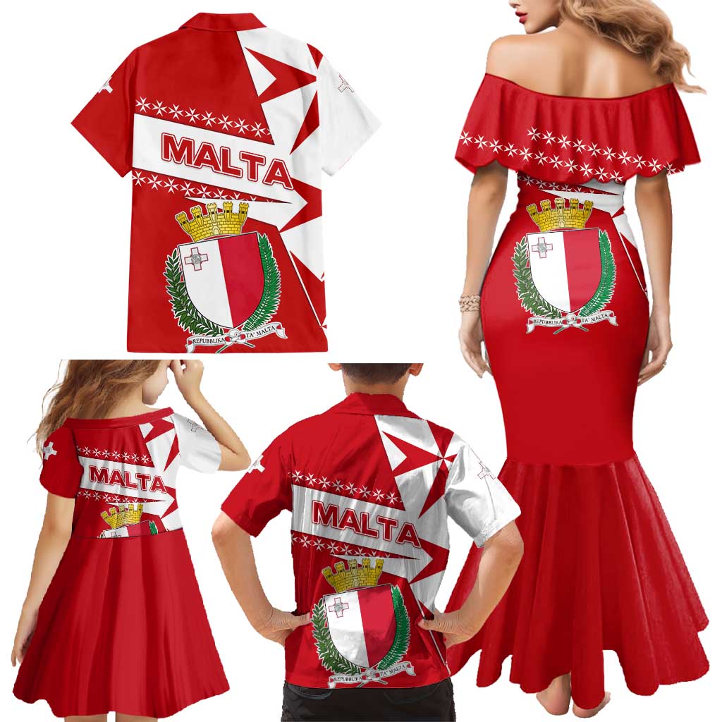 Malta Family Matching Mermaid Dress and Hawaiian Shirt with Red White Starburst Design - Wonder Print Shop