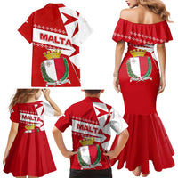 Malta Family Matching Mermaid Dress and Hawaiian Shirt with Red White Starburst Design - Wonder Print Shop