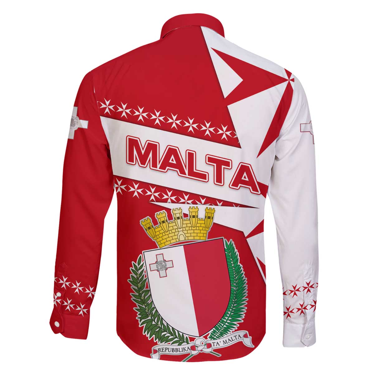 Malta Family Matching Off The Shoulder Long Sleeve Dress and Hawaiian Shirt with Red White Starburst Design - Wonder Print Shop