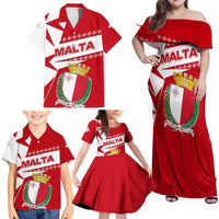 Malta Family Matching Off Shoulder Maxi Dress and Hawaiian Shirt with Red White Starburst Design - Wonder Print Shop