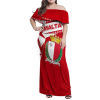 Malta Family Matching Off Shoulder Maxi Dress and Hawaiian Shirt with Red White Starburst Design - Wonder Print Shop