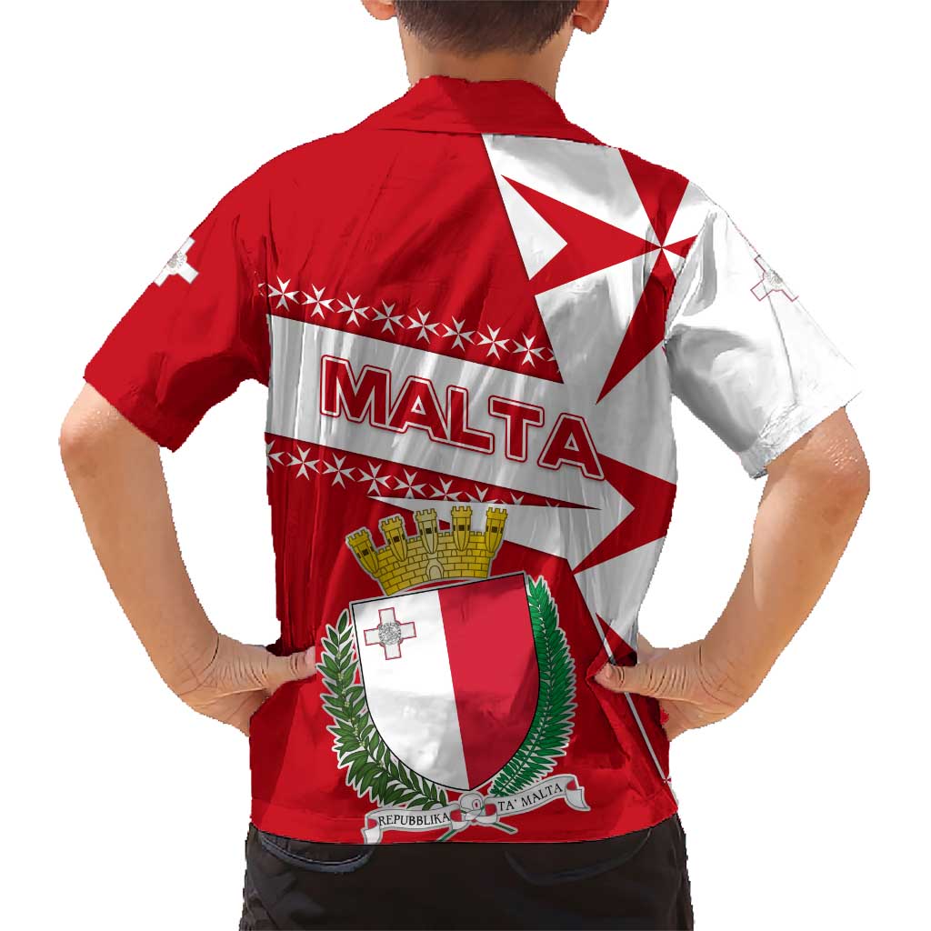 Malta Family Matching Short Sleeve Bodycon Dress and Hawaiian Shirt with Red White Starburst Design - Wonder Print Shop