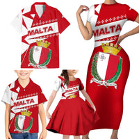 Malta Family Matching Short Sleeve Bodycon Dress and Hawaiian Shirt with Red White Starburst Design - Wonder Print Shop