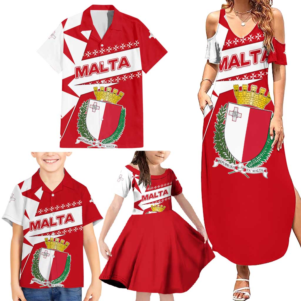 Malta Family Matching Summer Maxi Dress and Hawaiian Shirt with Red White Starburst Design - Wonder Print Shop