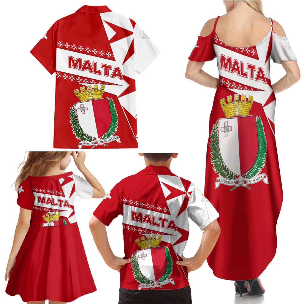 Malta Family Matching Summer Maxi Dress and Hawaiian Shirt with Red White Starburst Design - Wonder Print Shop