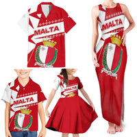 Malta Family Matching Tank Maxi Dress and Hawaiian Shirt with Red White Starburst Design - Wonder Print Shop
