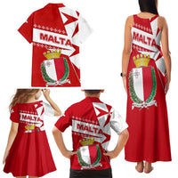 Malta Family Matching Tank Maxi Dress and Hawaiian Shirt with Red White Starburst Design - Wonder Print Shop