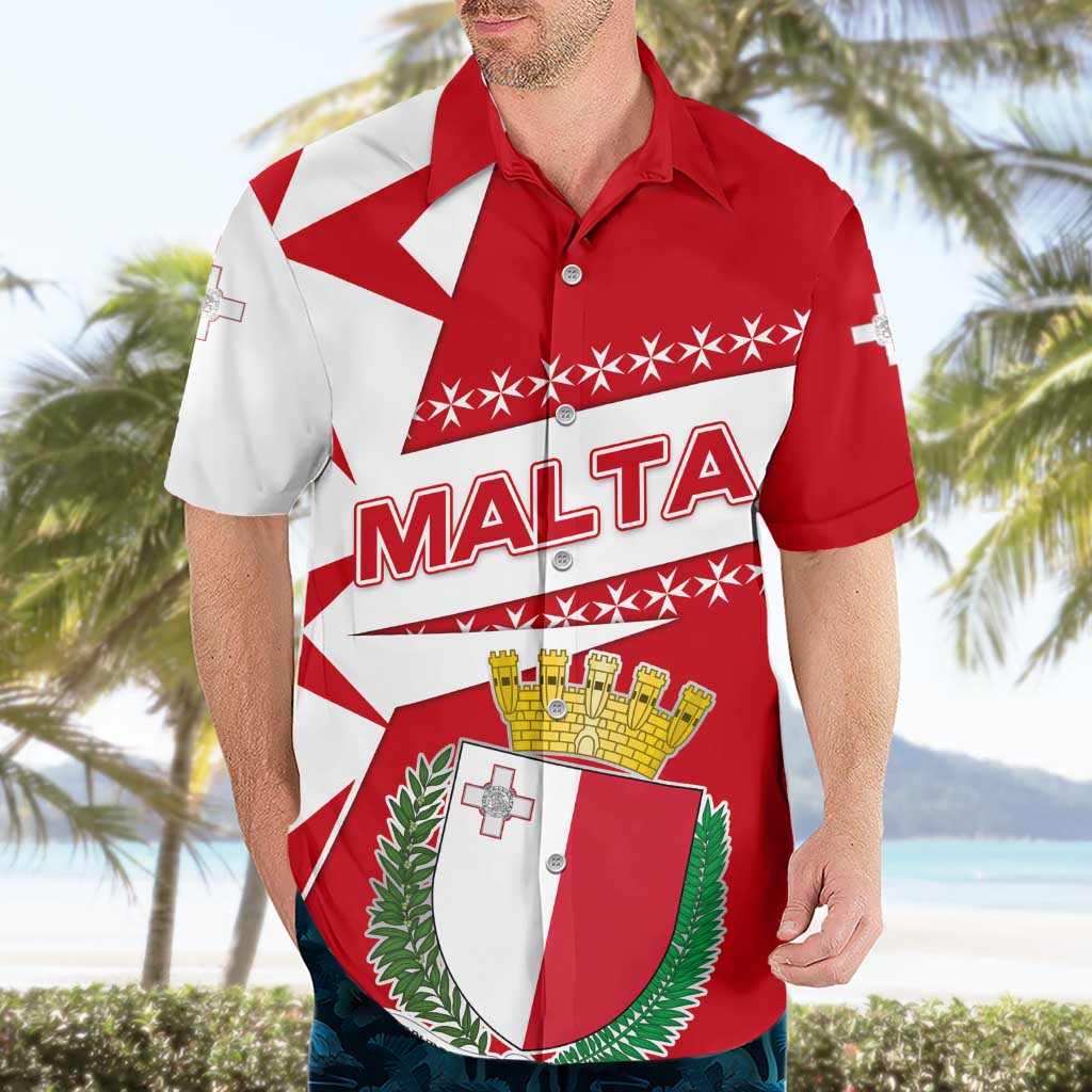 Malta Hawaiian Shirt with Red White Starburst Design - Wonder Print Shop