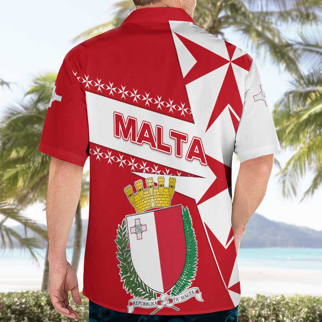 Malta Hawaiian Shirt with Red White Starburst Design - Wonder Print Shop