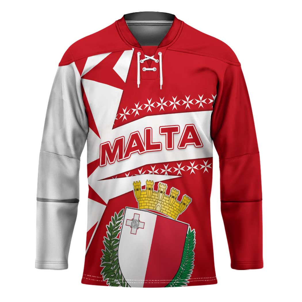 Malta Hockey Jersey with Red White Starburst Design - Wonder Print Shop