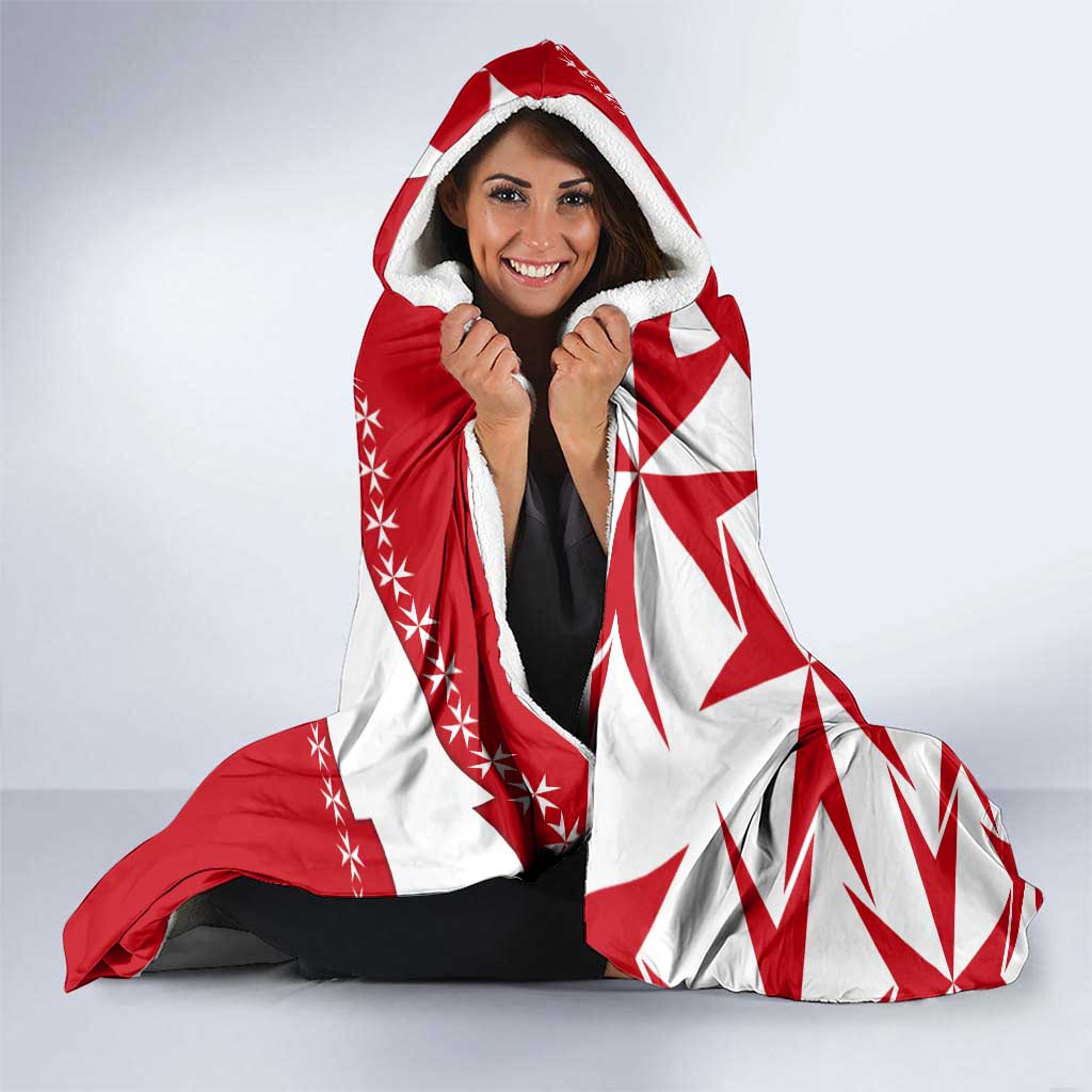 Malta Hooded Blanket with Red White Starburst Design - Wonder Print Shop