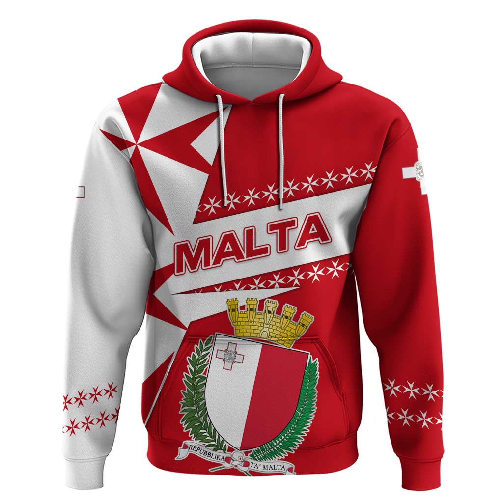 Malta Hoodie with Red White Starburst Design - Wonder Print Shop