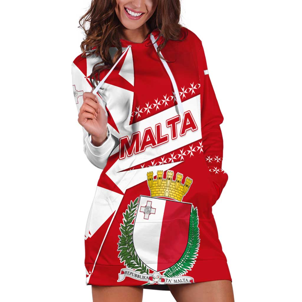 Malta Hoodie Dress with Red White Starburst Design - Wonder Print Shop