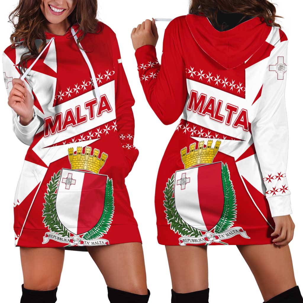 Malta Hoodie Dress with Red White Starburst Design - Wonder Print Shop