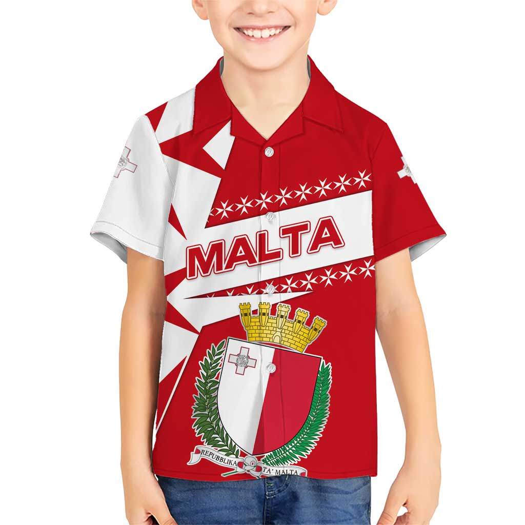 Malta Kid Hawaiian Shirt with Red White Starburst Design - Wonder Print Shop