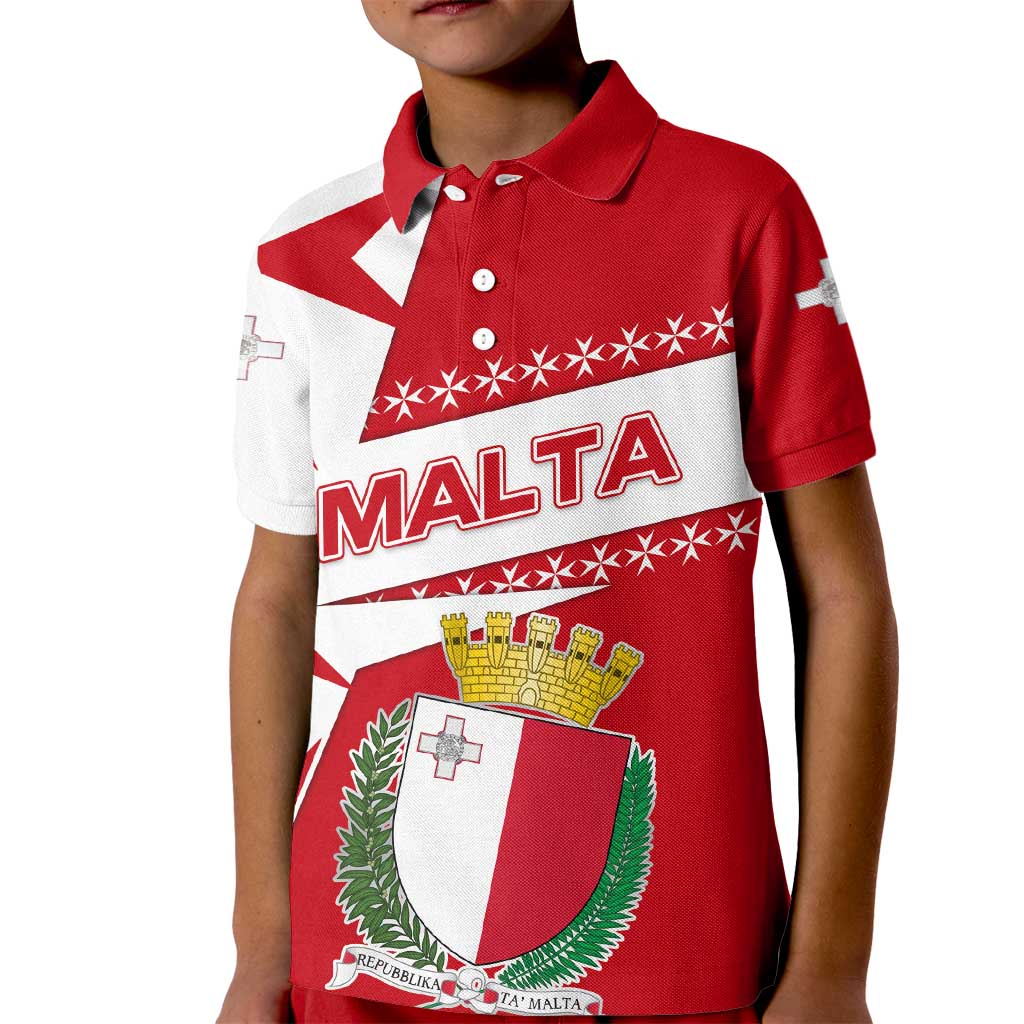 Malta Kid Polo Shirt with Red White Starburst Design - Wonder Print Shop