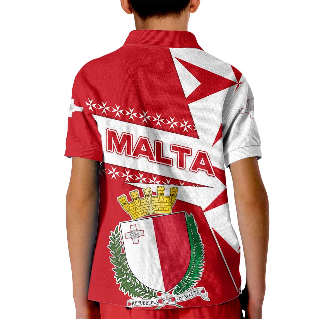 Malta Kid Polo Shirt with Red White Starburst Design - Wonder Print Shop