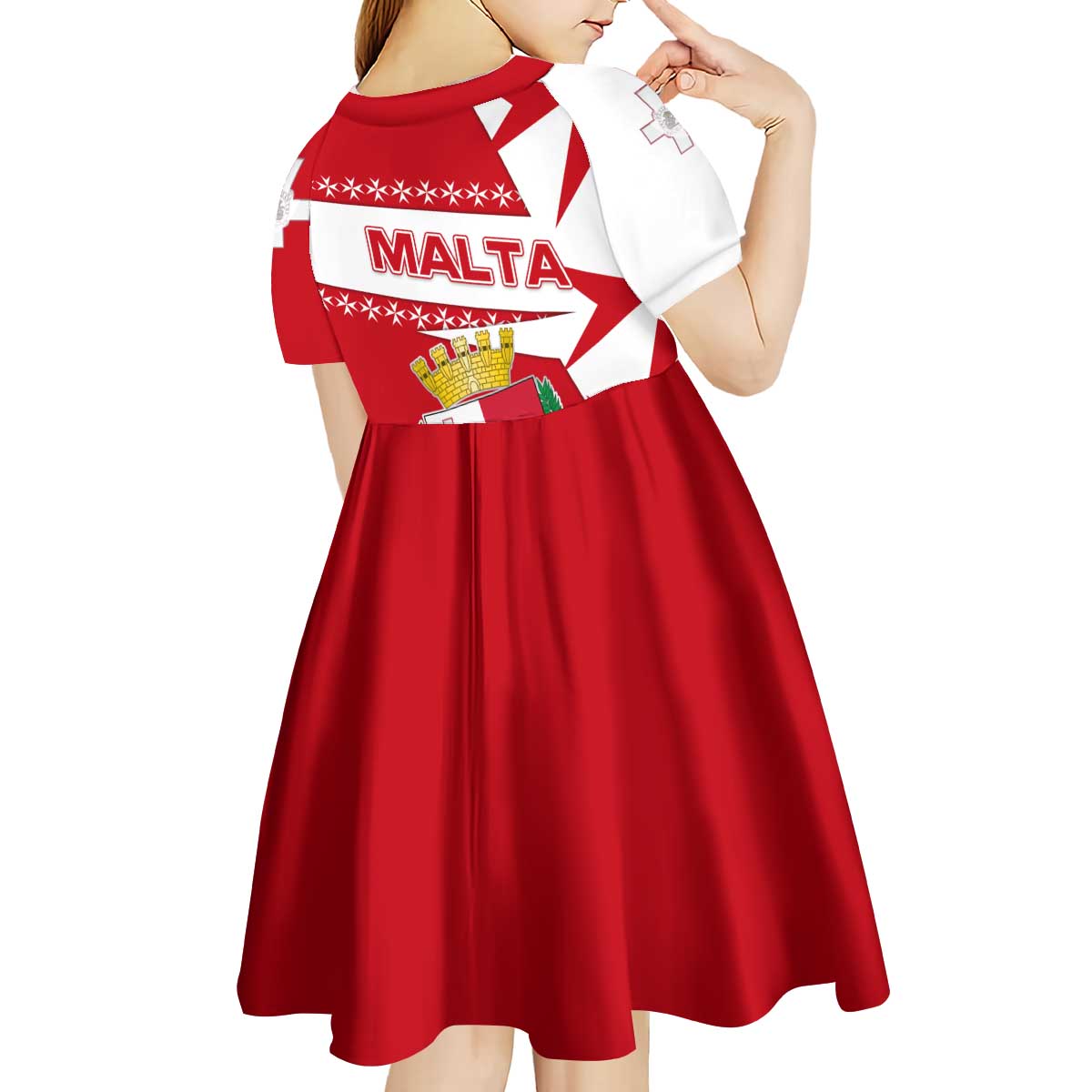Malta Kid Short Sleeve Dress with Red White Starburst Design - Wonder Print Shop