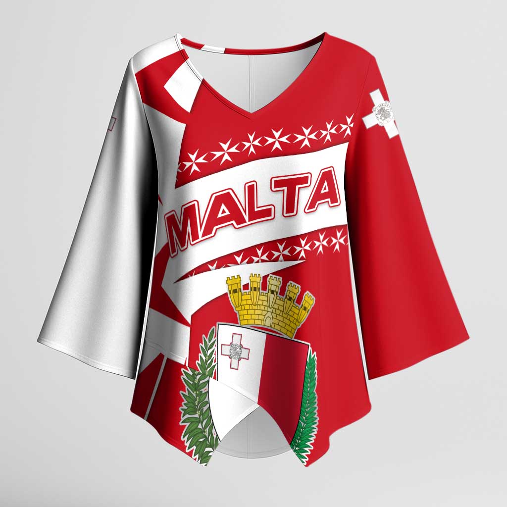 Malta Kimono Sleeve Blouse with Red White Starburst Design - Wonder Print Shop