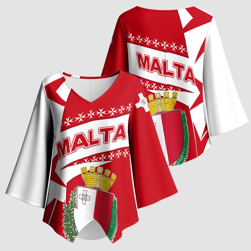 Malta Kimono Sleeve Blouse with Red White Starburst Design - Wonder Print Shop