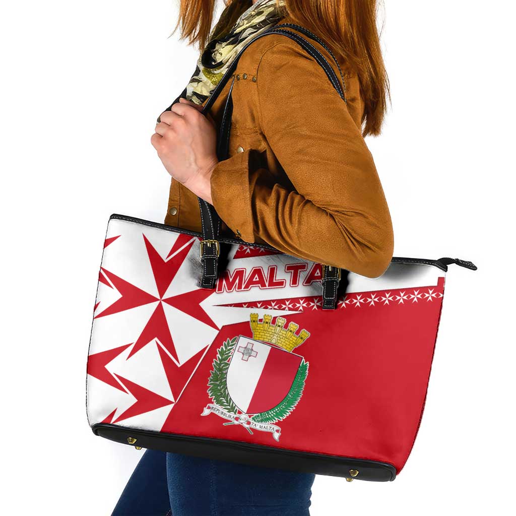 Malta Leather Tote Bag with Red White Starburst Design - Wonder Print Shop