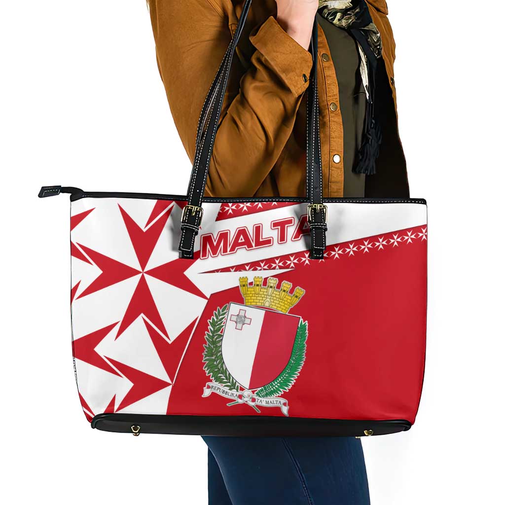 Malta Leather Tote Bag with Red White Starburst Design - Wonder Print Shop
