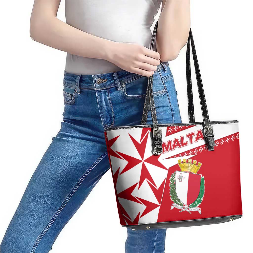 Malta Leather Tote Bag with Red White Starburst Design - Wonder Print Shop