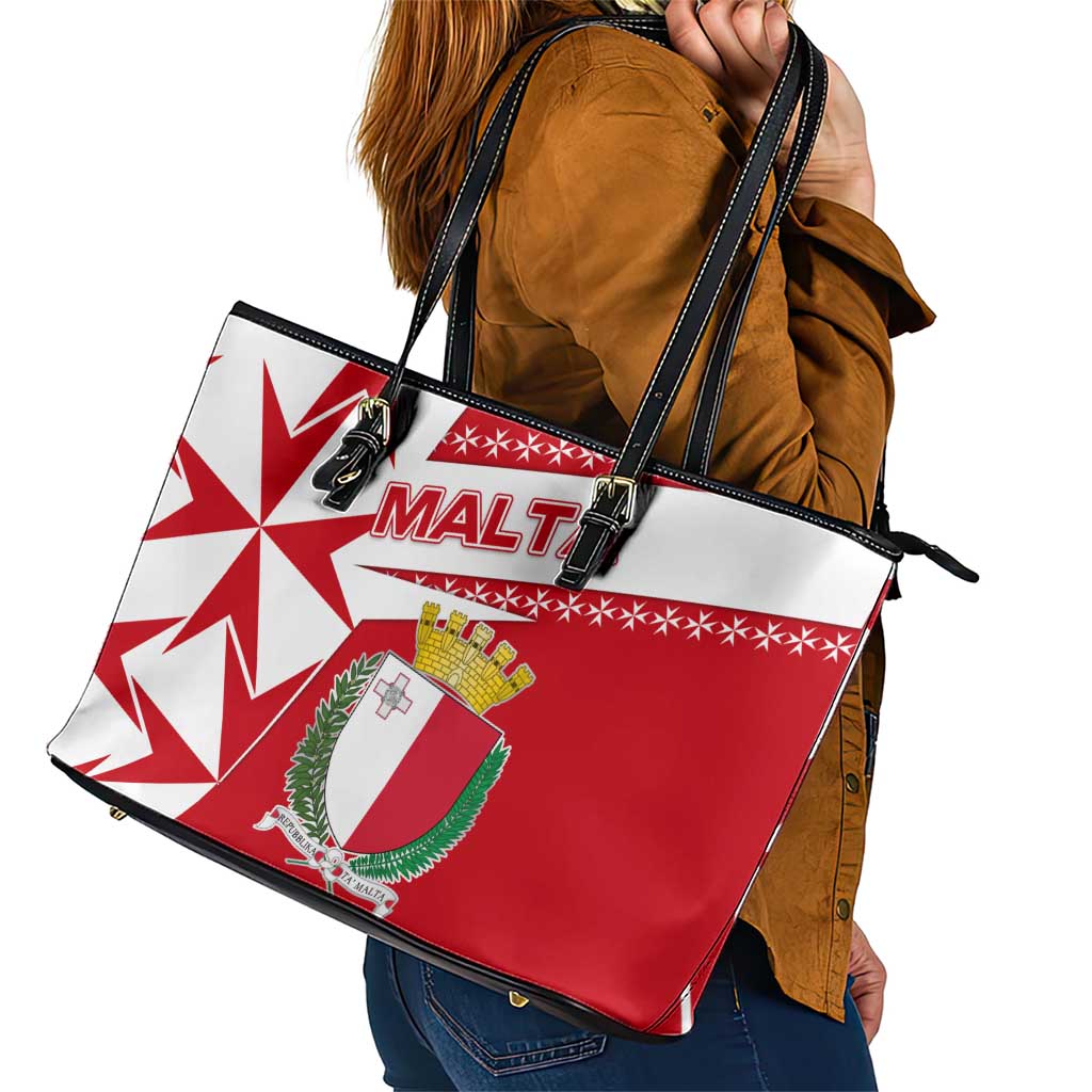Malta Leather Tote Bag with Red White Starburst Design - Wonder Print Shop