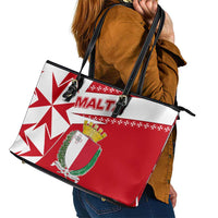Malta Leather Tote Bag with Red White Starburst Design - Wonder Print Shop