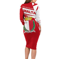 Malta Long Sleeve Bodycon Dress with Red White Starburst Design - Wonder Print Shop