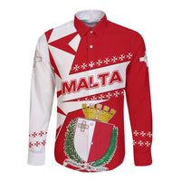 Malta Long Sleeve Button Shirt with Red White Starburst Design - Wonder Print Shop