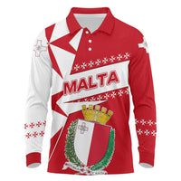 Malta Long Sleeve Polo Shirt with Red White Starburst Design - Wonder Print Shop