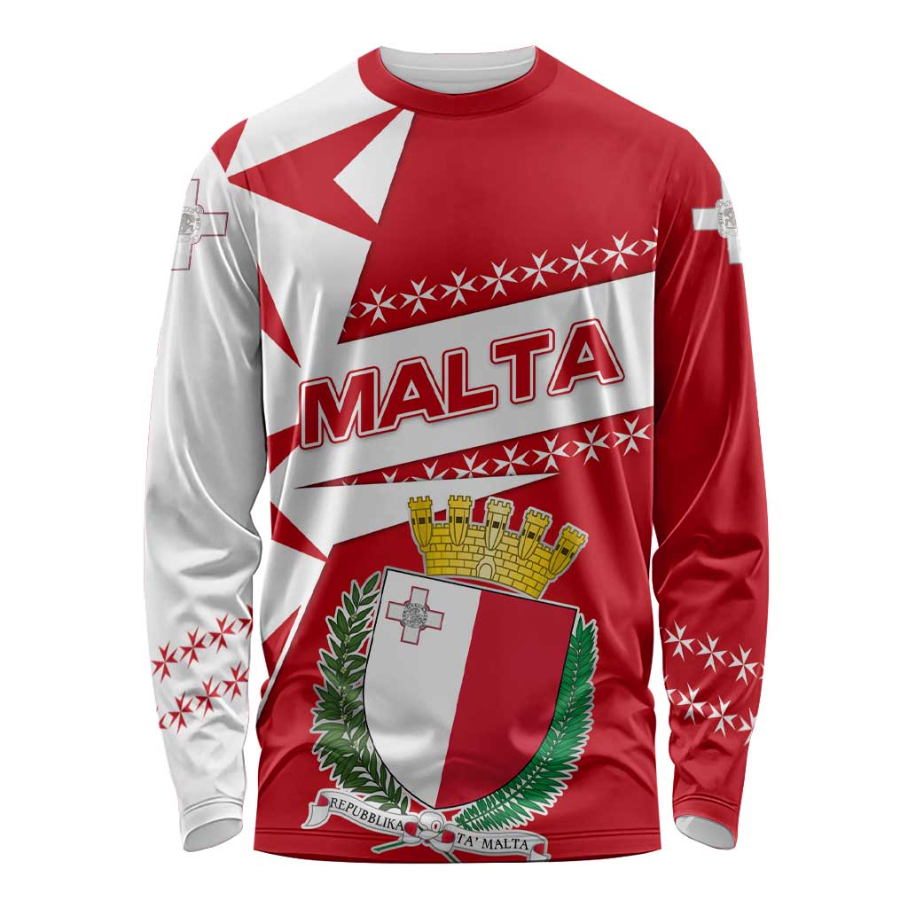 Malta Long Sleeve Shirt with Red White Starburst Design - Wonder Print Shop