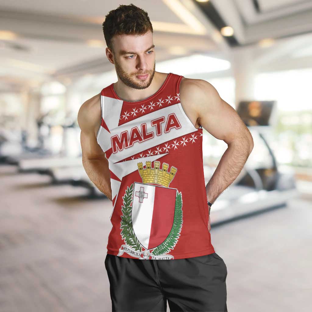 Malta Men Tank Top with Red White Starburst Design - Wonder Print Shop