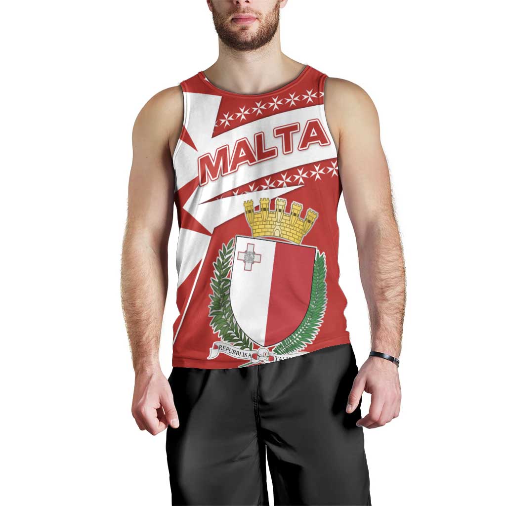 Malta Men Tank Top with Red White Starburst Design - Wonder Print Shop