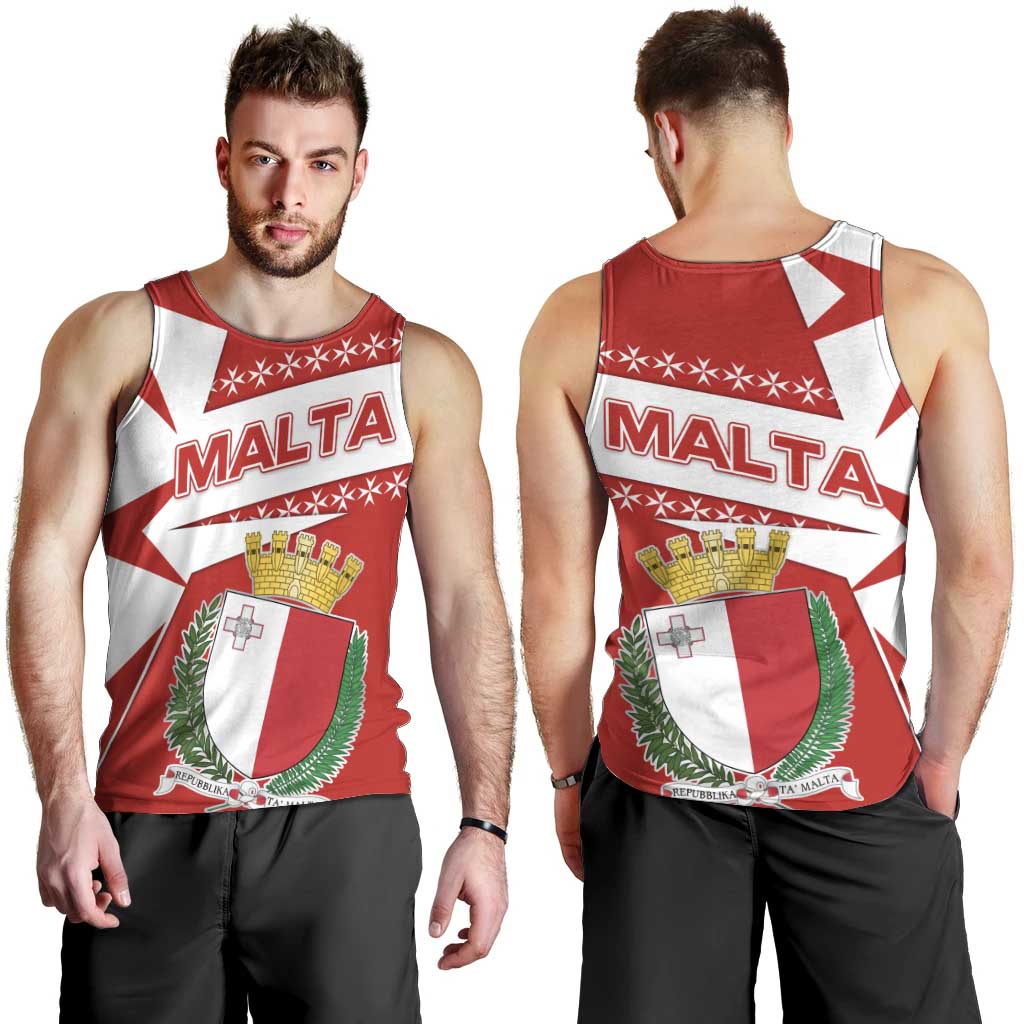 Malta Men Tank Top with Red White Starburst Design - Wonder Print Shop