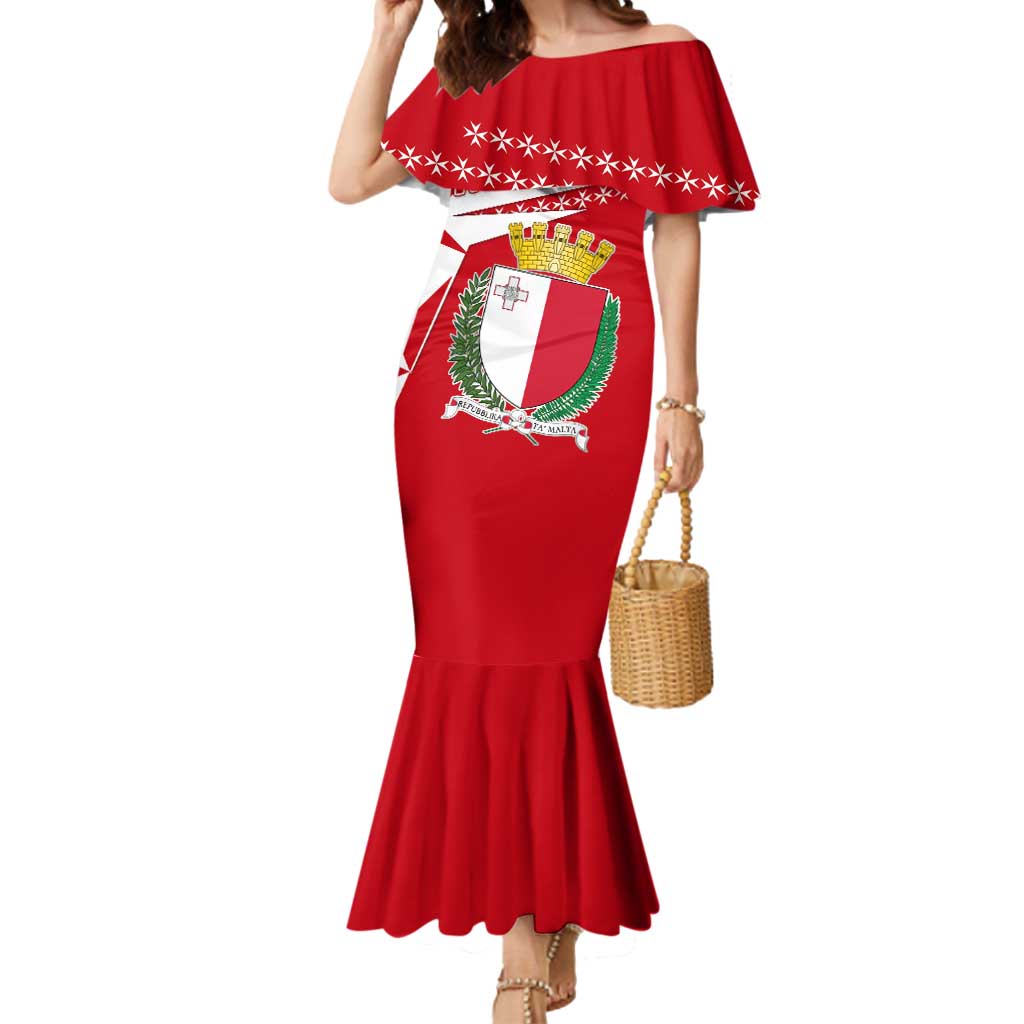 Malta Mermaid Dress with Red White Starburst Design - Wonder Print Shop
