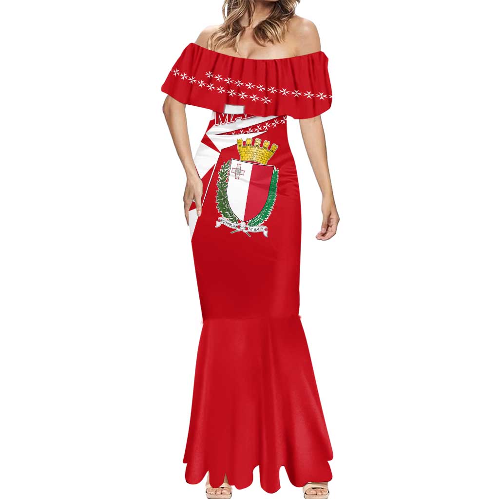 Malta Mermaid Dress with Red White Starburst Design - Wonder Print Shop