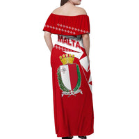 Malta Off Shoulder Maxi Dress with Red White Starburst Design - Wonder Print Shop