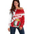 Malta Off Shoulder Sweater with Red White Starburst Design - Wonder Print Shop