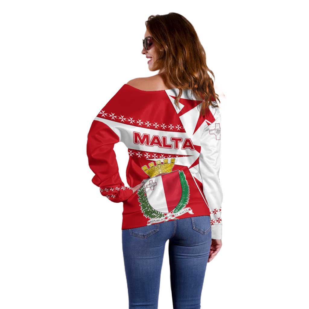 Malta Off Shoulder Sweater with Red White Starburst Design - Wonder Print Shop
