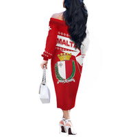 Malta Off The Shoulder Long Sleeve Dress with Red White Starburst Design - Wonder Print Shop