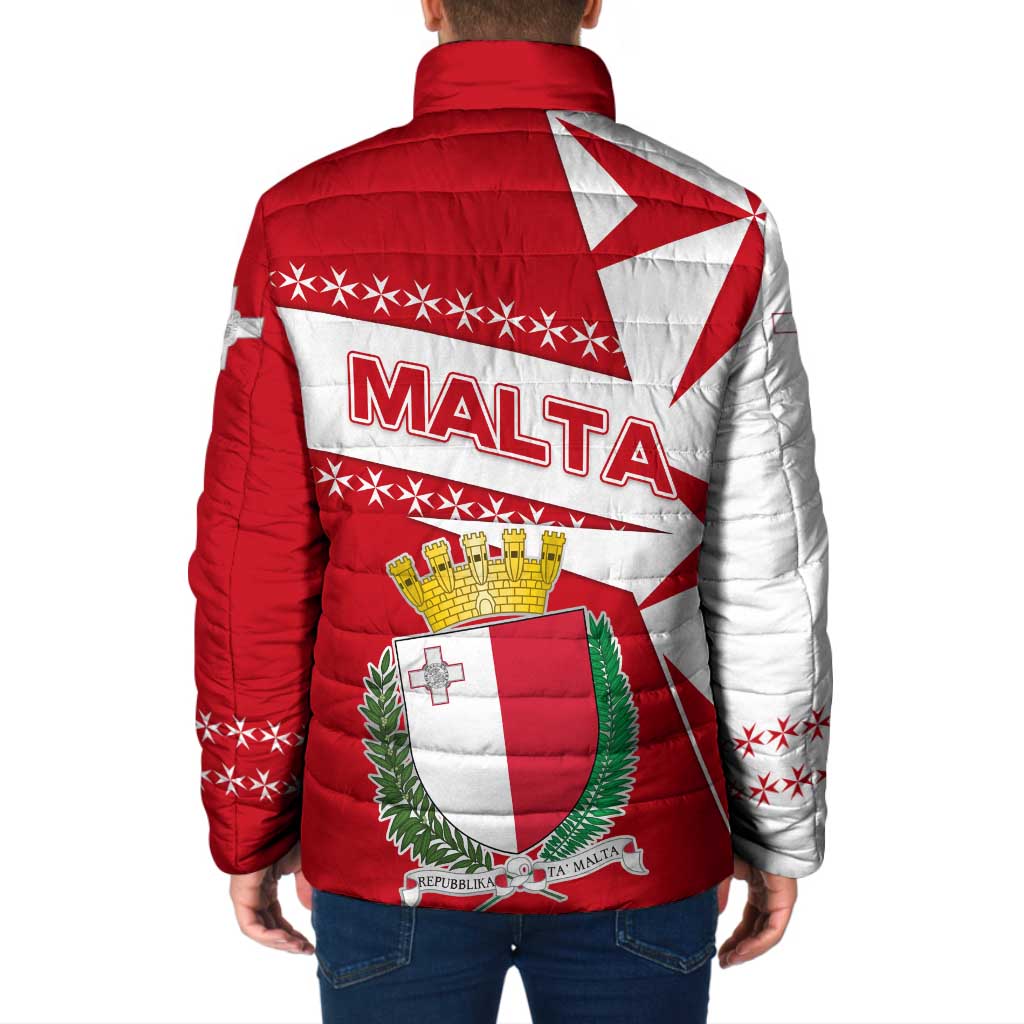 Malta Padded Jacket with Red White Starburst Design - Wonder Print Shop