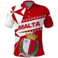 Malta Polo Shirt with Red White Starburst Design - Wonder Print Shop