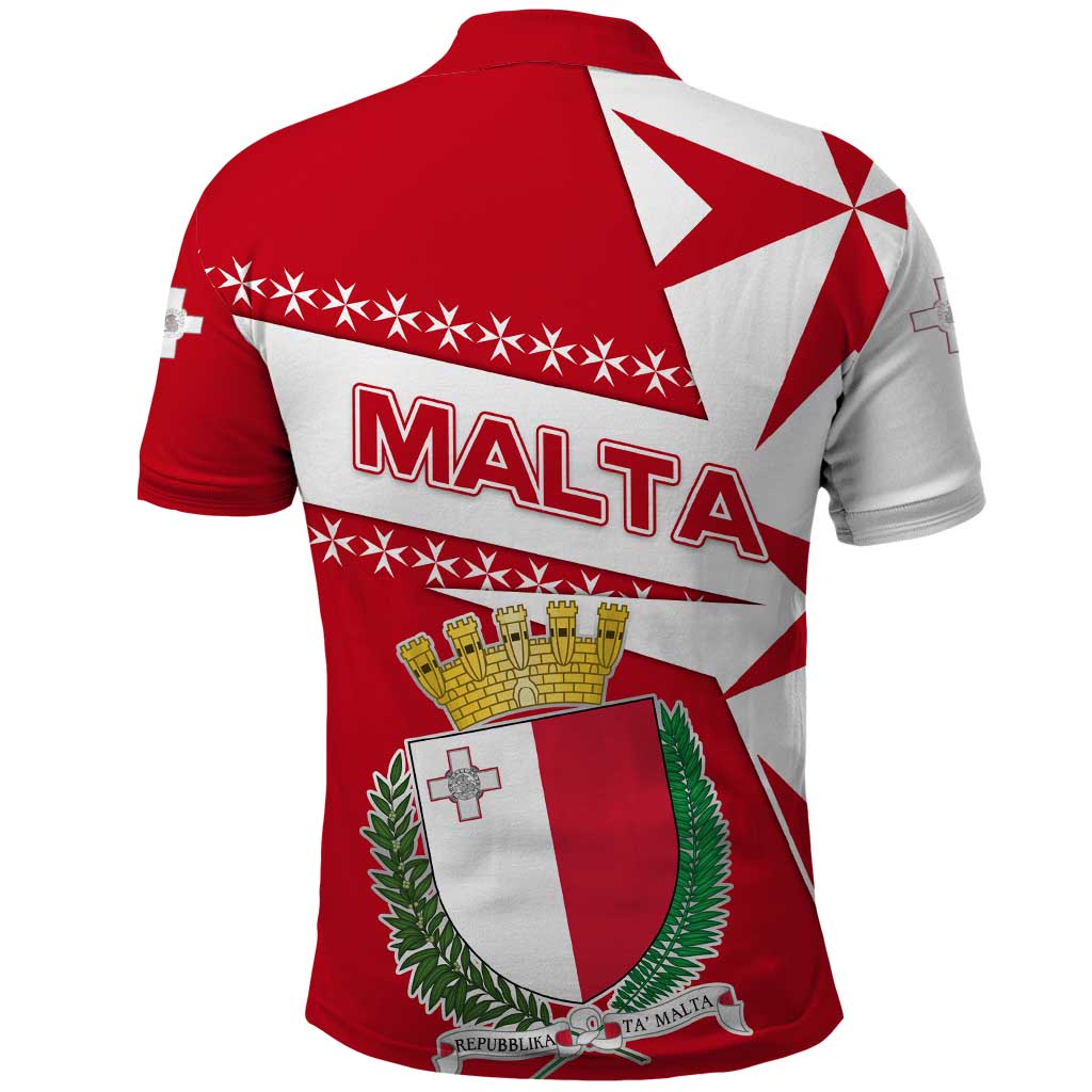Malta Polo Shirt with Red White Starburst Design - Wonder Print Shop